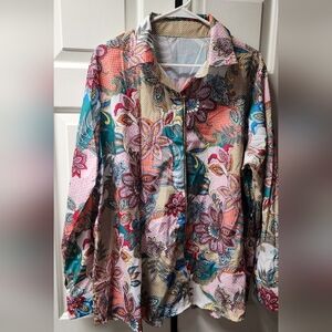 Colorful Floral Long Sleeve Button Down Shirt